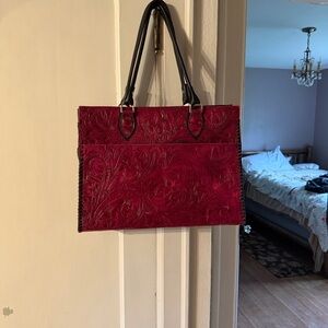 Elegant Red Embossed Tote Bag